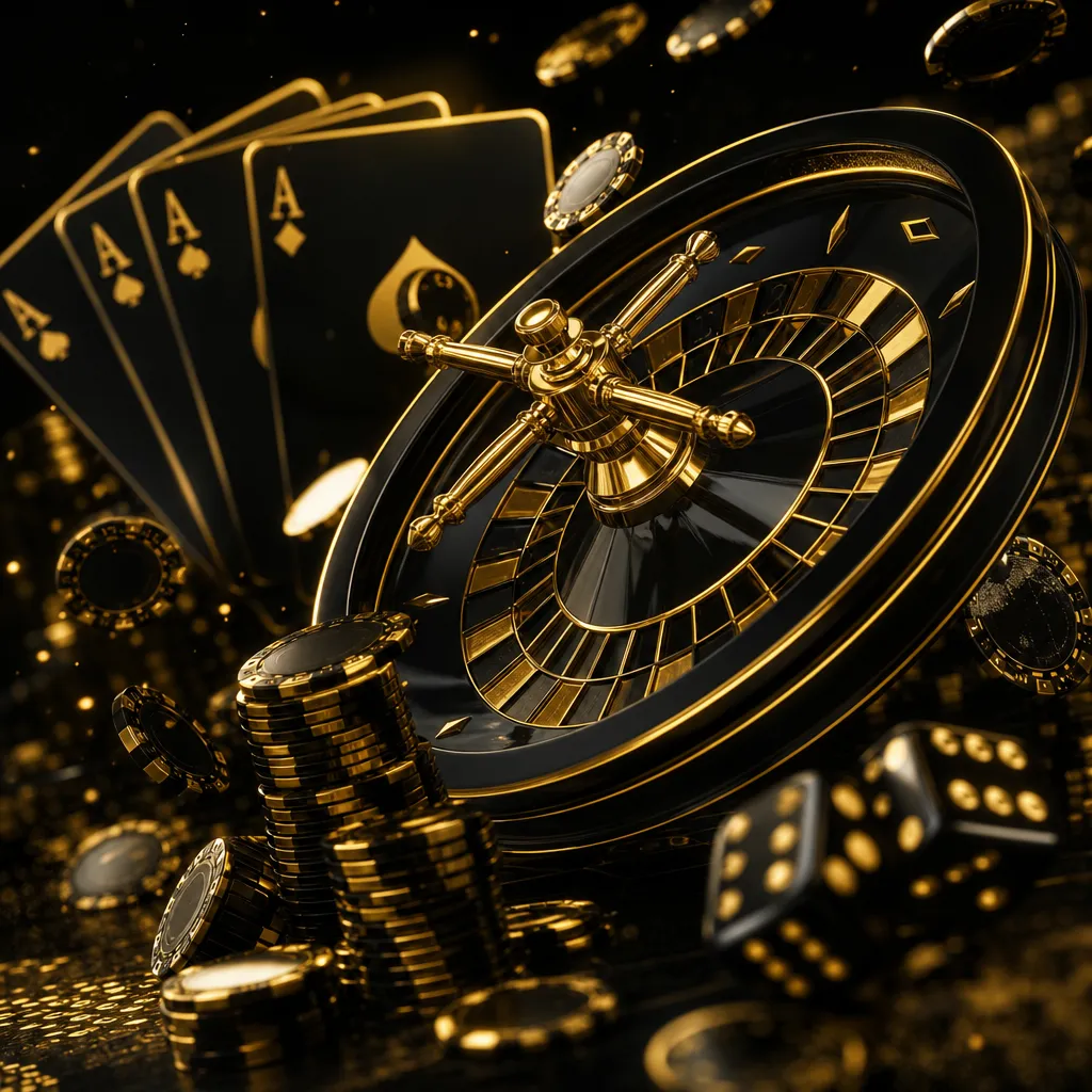 Casino-themed banner with neon poker chips, floating cards, and vibrant colors.